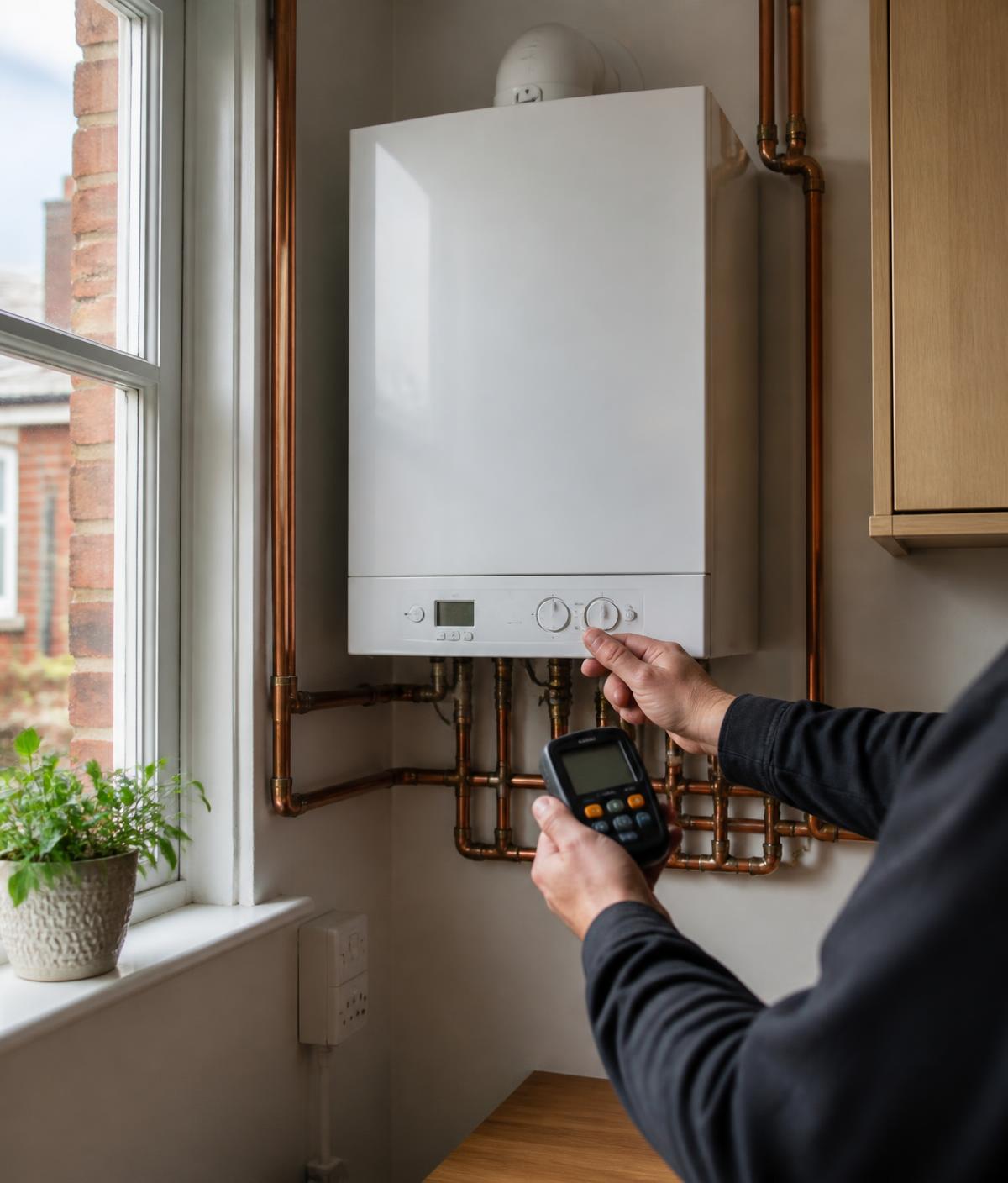 Gas boiler being installed by a Corr Heating engineer